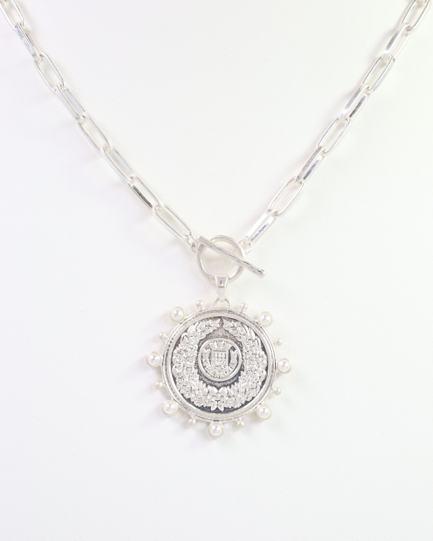 Albury Coin Link Necklace Worn Silver
