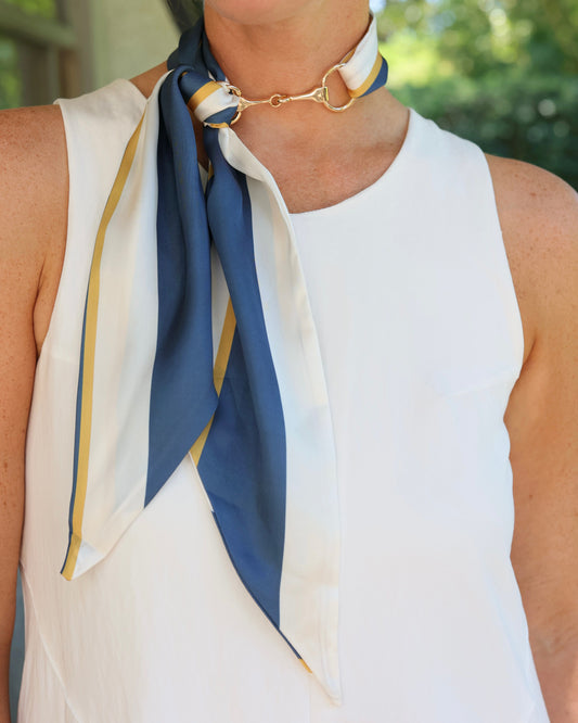 Henley Horsebit Buckle Scarf Navy Gold