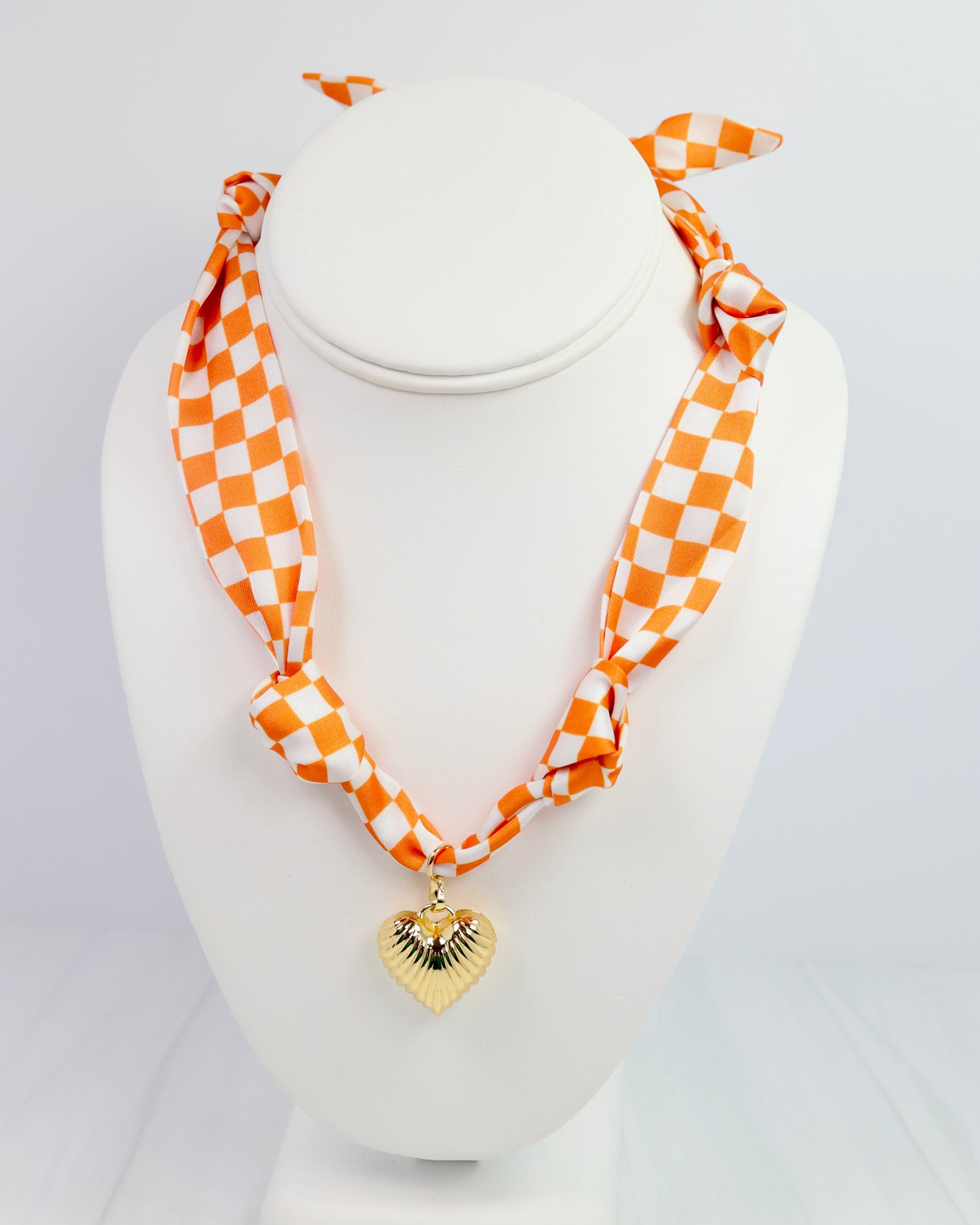 Serafina Scarf Charm Necklace Orange Check