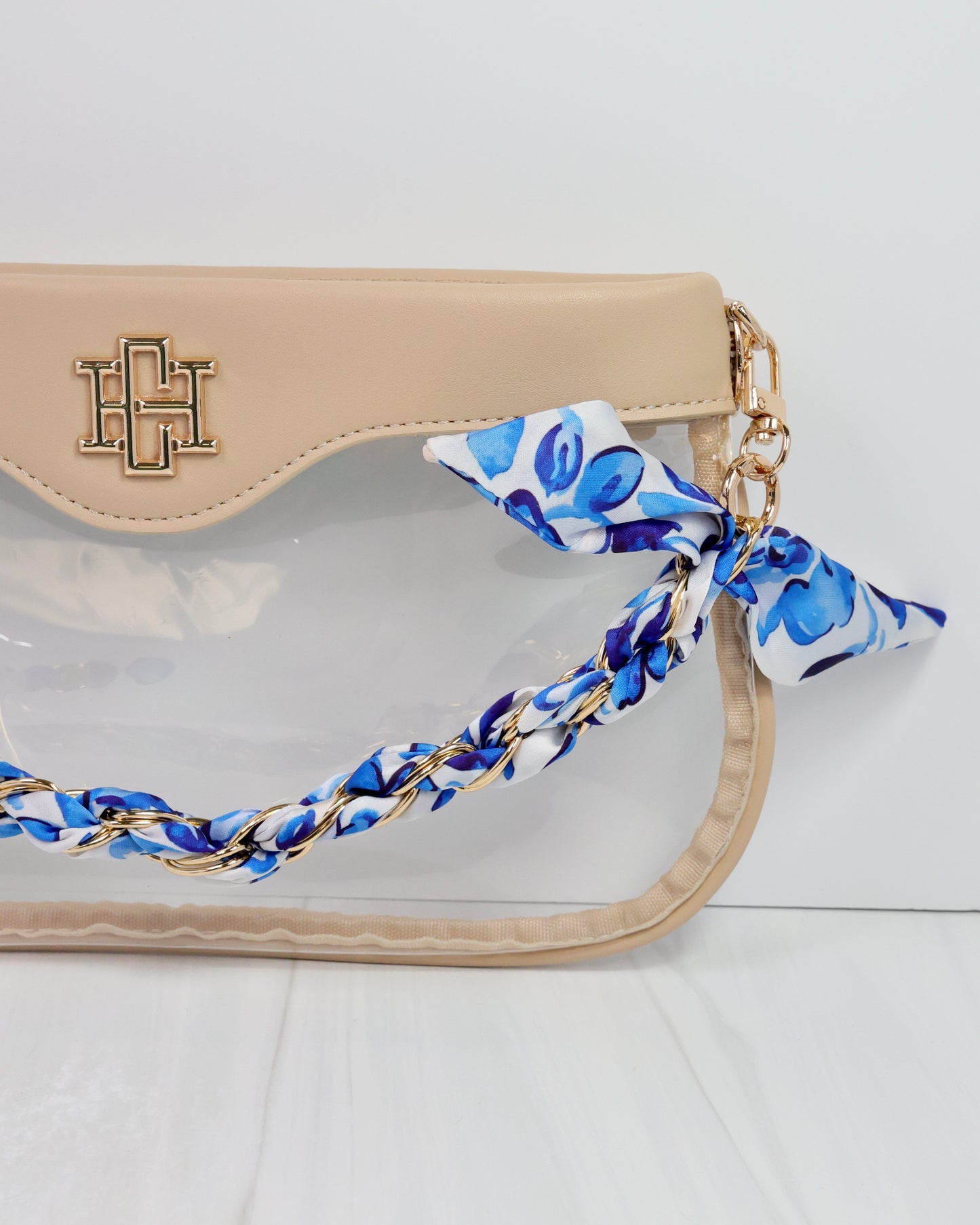 Serafina Scarf Purse Chain BL Wht Floral