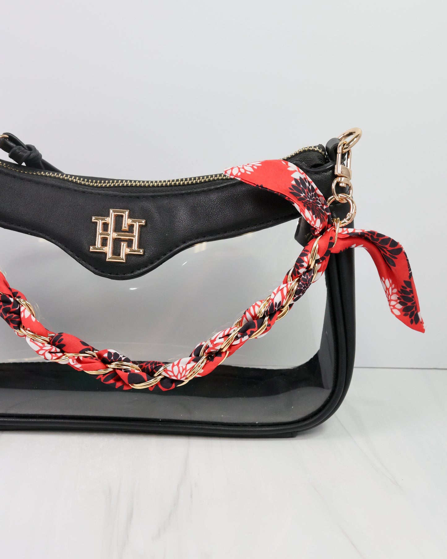 Serafina Scarf Purse Chain Bk Rd Floral