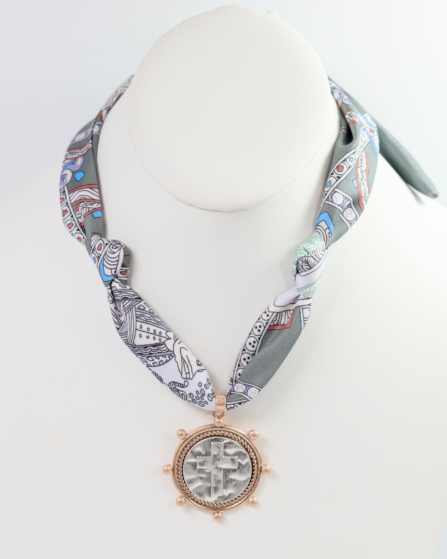 Shilo Scaf Necklace with Cross Charm Grey