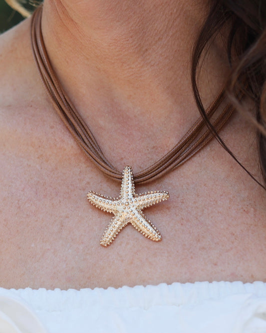 Lancaster Starfish Cord Necklace Brown