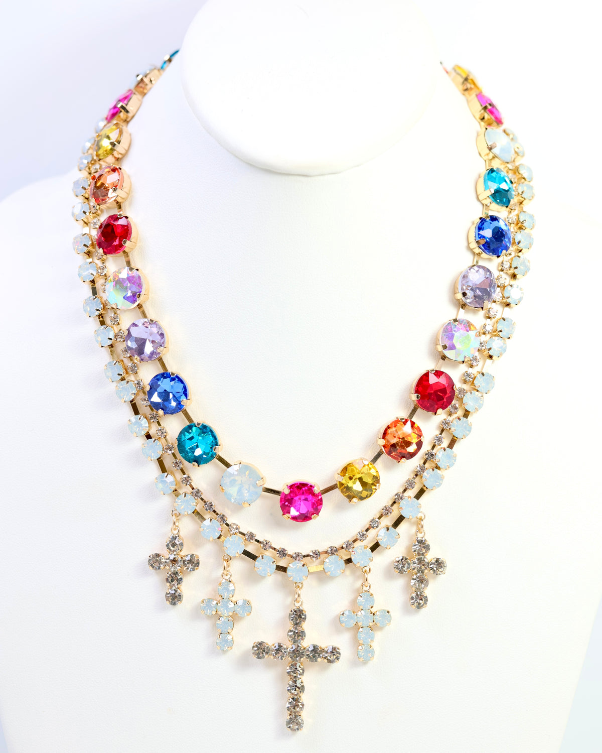 Multi and Opal Cross Necklace
