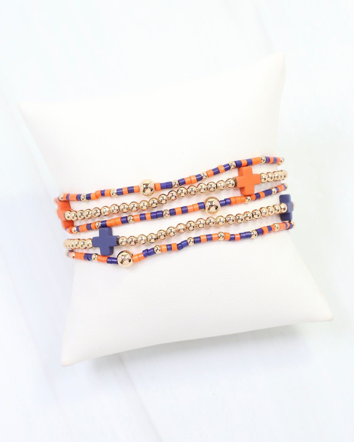 Felicity Beaded Cross Bracelet Set Orange Navy