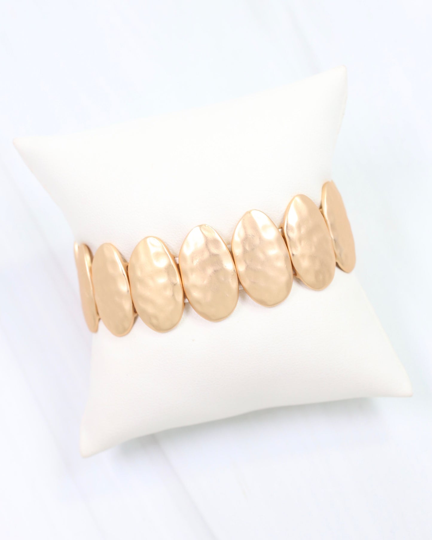 Oconee Hammered Oval Stretch Bracelet Matte Gold