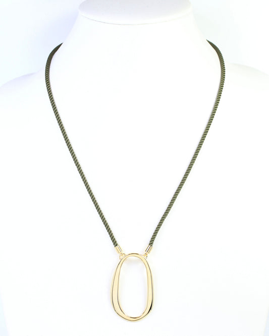 Norma Oval Pendant Cord Necklace Olive