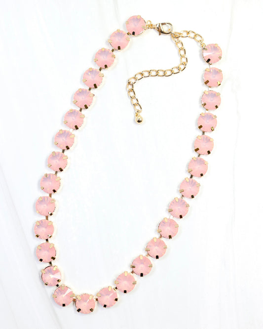 Harper Medium Rhinestone Necklace Pink Opal