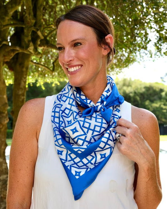 Langston Geometric Scarf Large Blue White