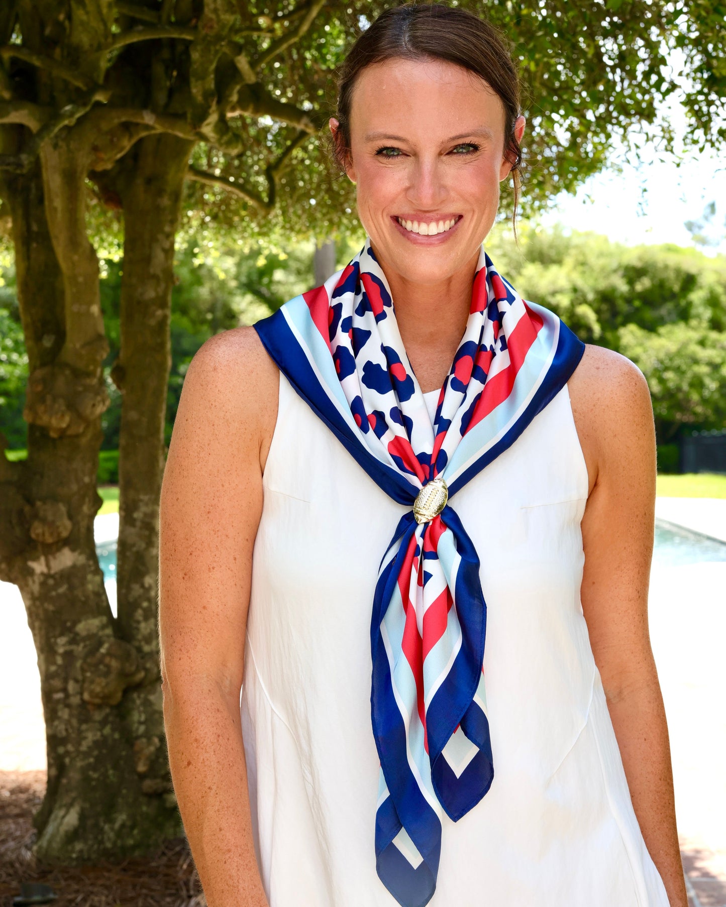 Meredith Spotted Scarf Large Red Navy