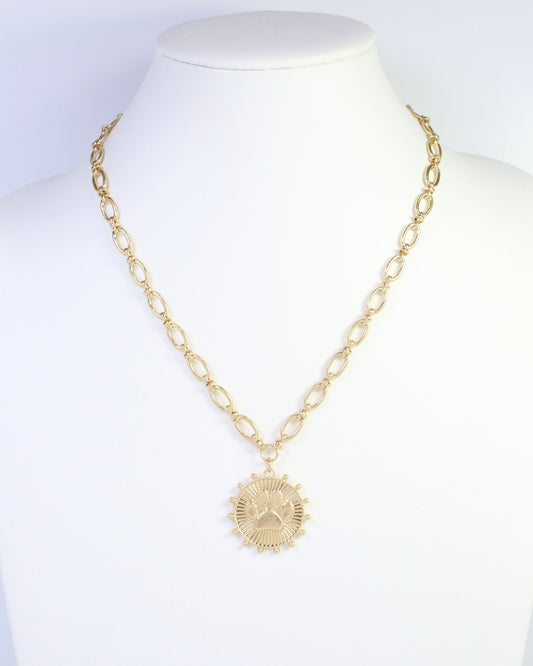 Carmen Coin Necklace Paw Print Worn Gold