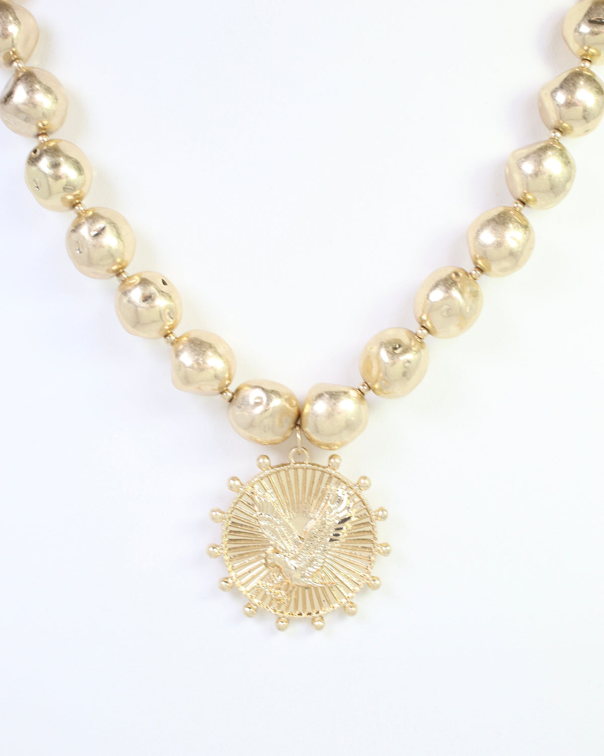 Carmen Beaded Coin Necklace-Eagle Worn Gold