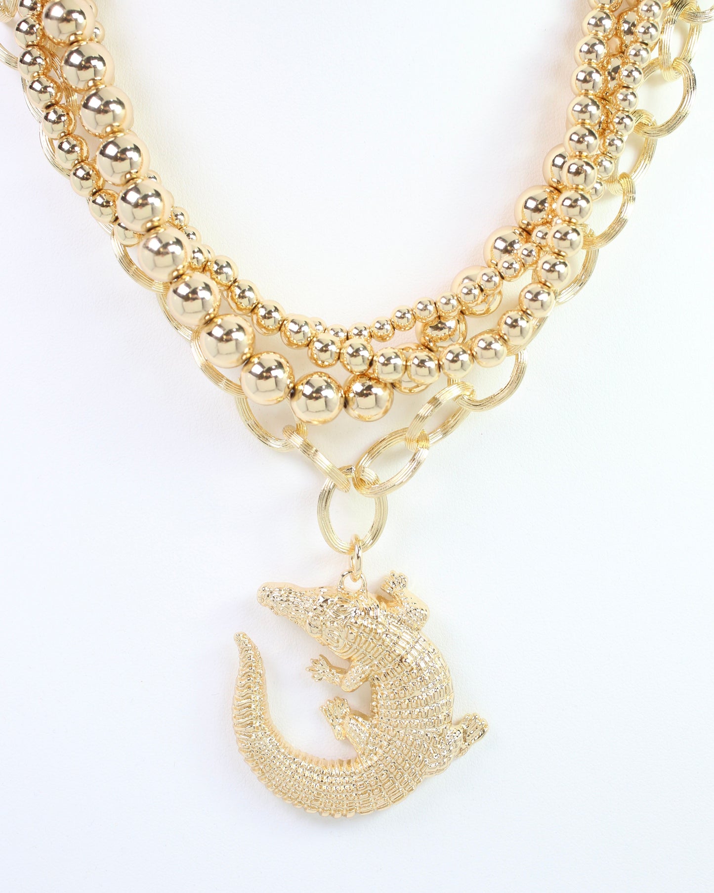 Bree Beaded Layered Necklace Alligator Gold