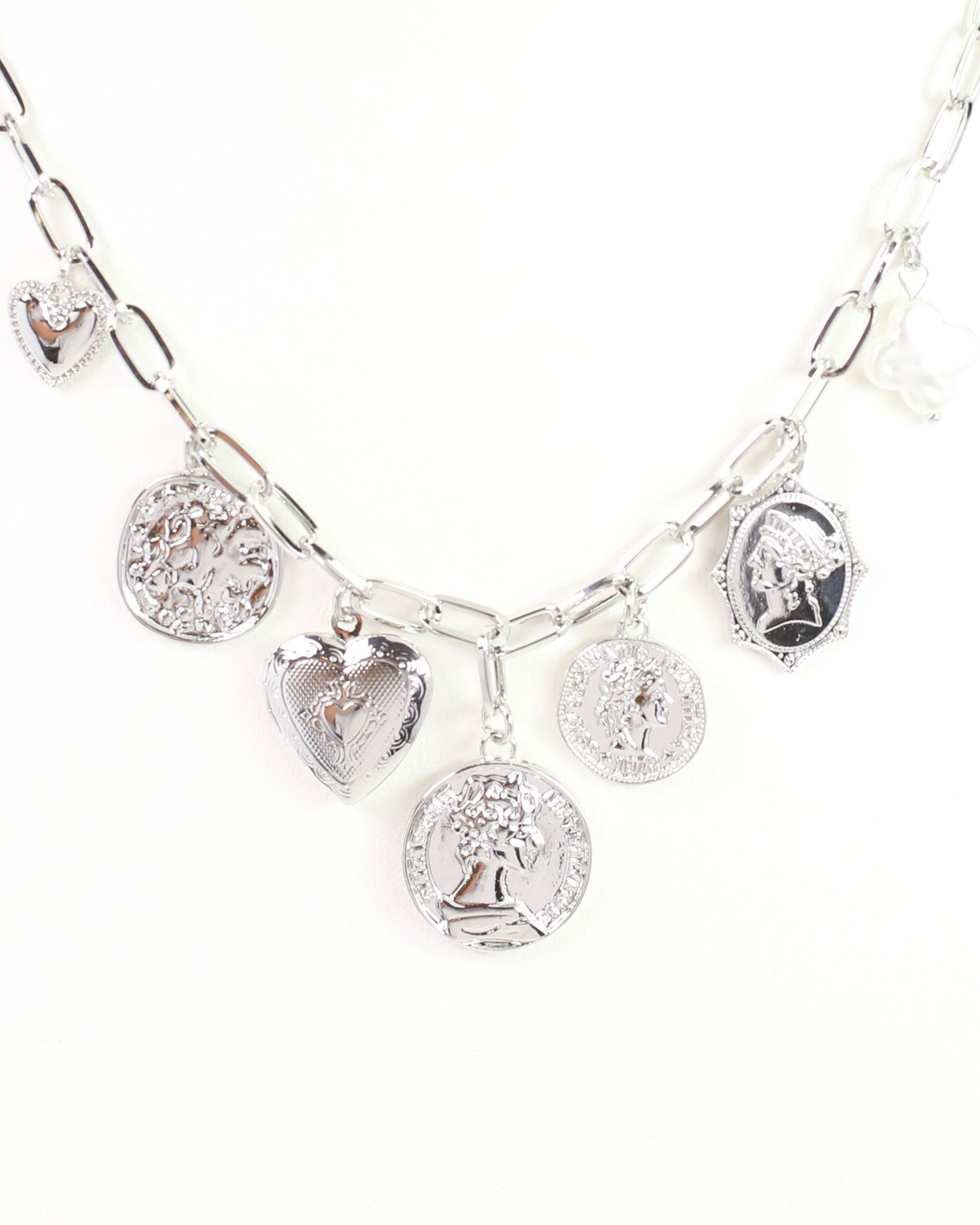 Four Seasons Coin Charm Necklace Silver