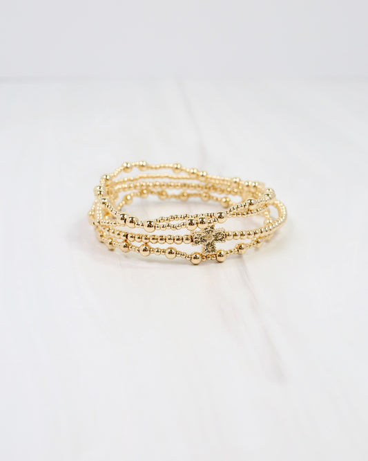 Altus Beaded Cross Bracelet Set Gold
