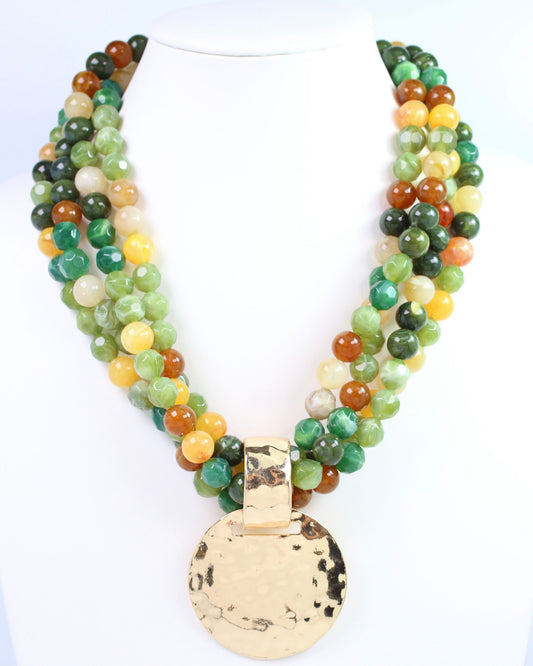 Larissa Beaded Necklace with Pendant Green Multi