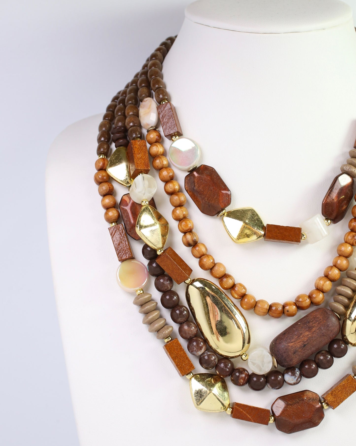 Pescara Layered Wood Bead Necklace Brown