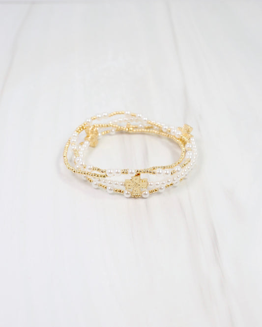 Ada Pearl Cross Bracelet Set Gold