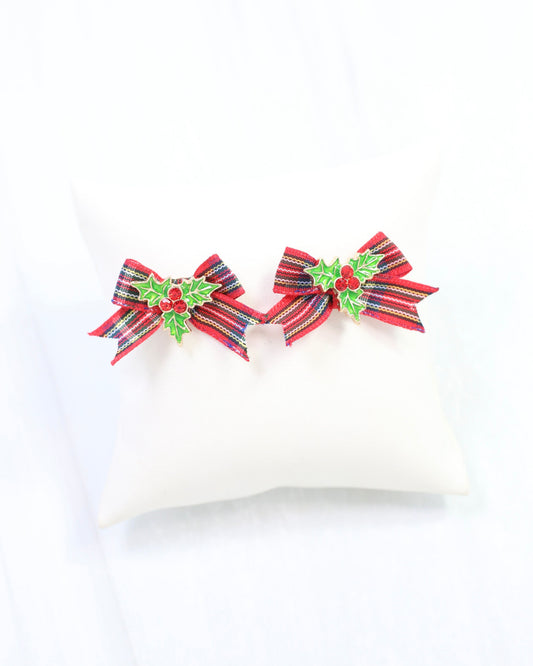 Perfectly Plaid Bow Earring Red