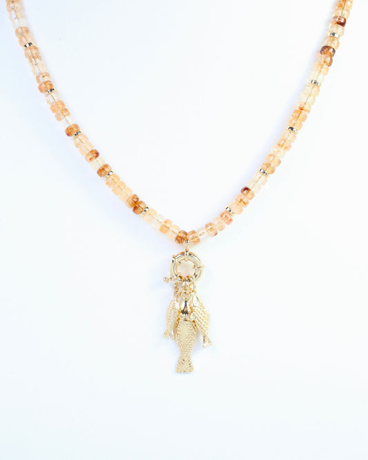 Addie Fish Charm Necklace Beige