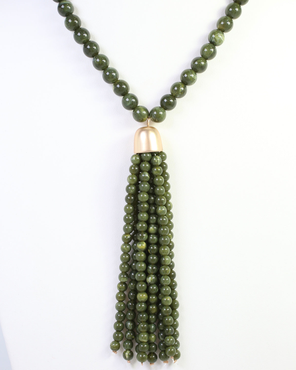 Mila Beaded Tassel Necklace Olive