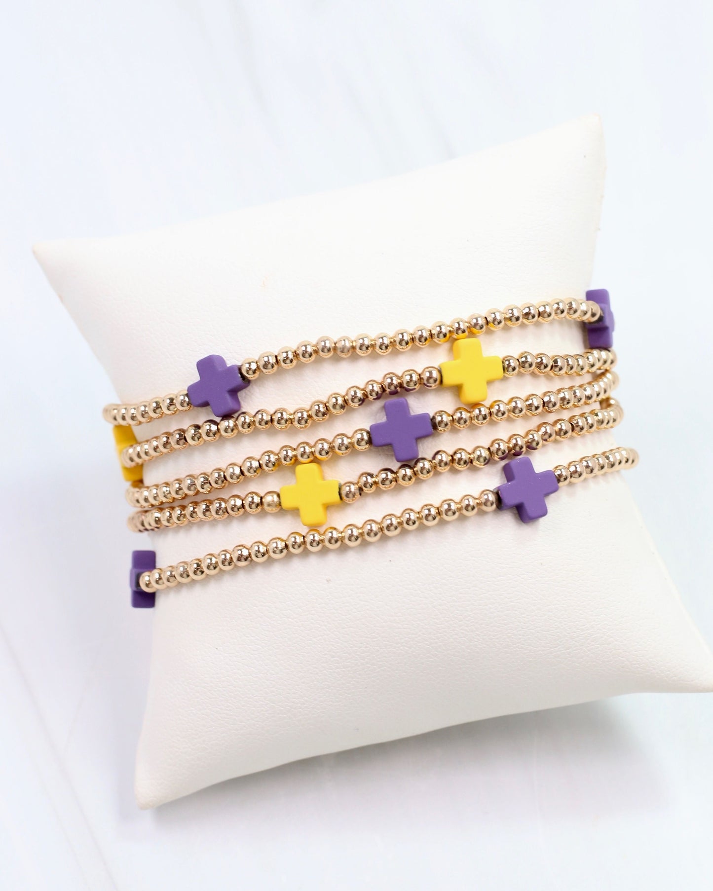 Brittany Cross Bracelet Set Purple Gold