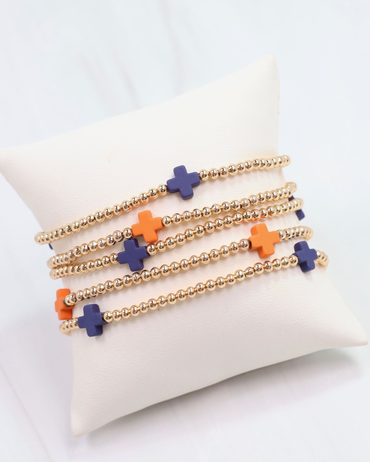 Brittany Cross Bracelet Set Orange Navy