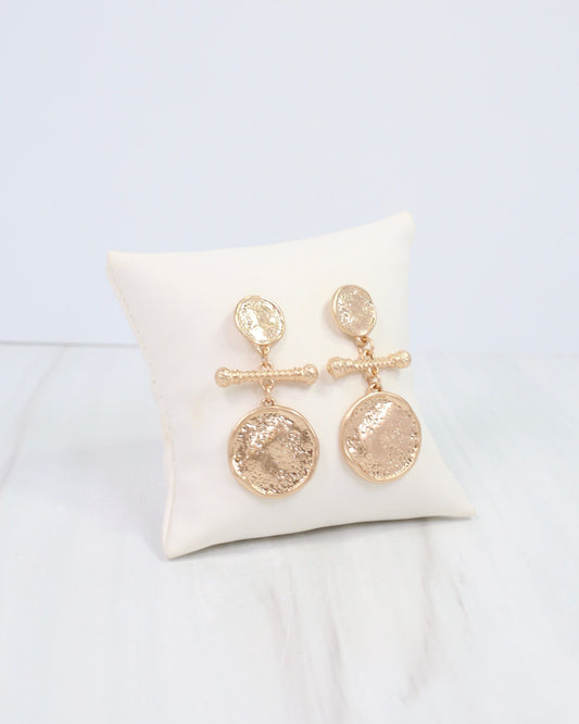 Goulburn Hammered Drop Earring Worn Gold