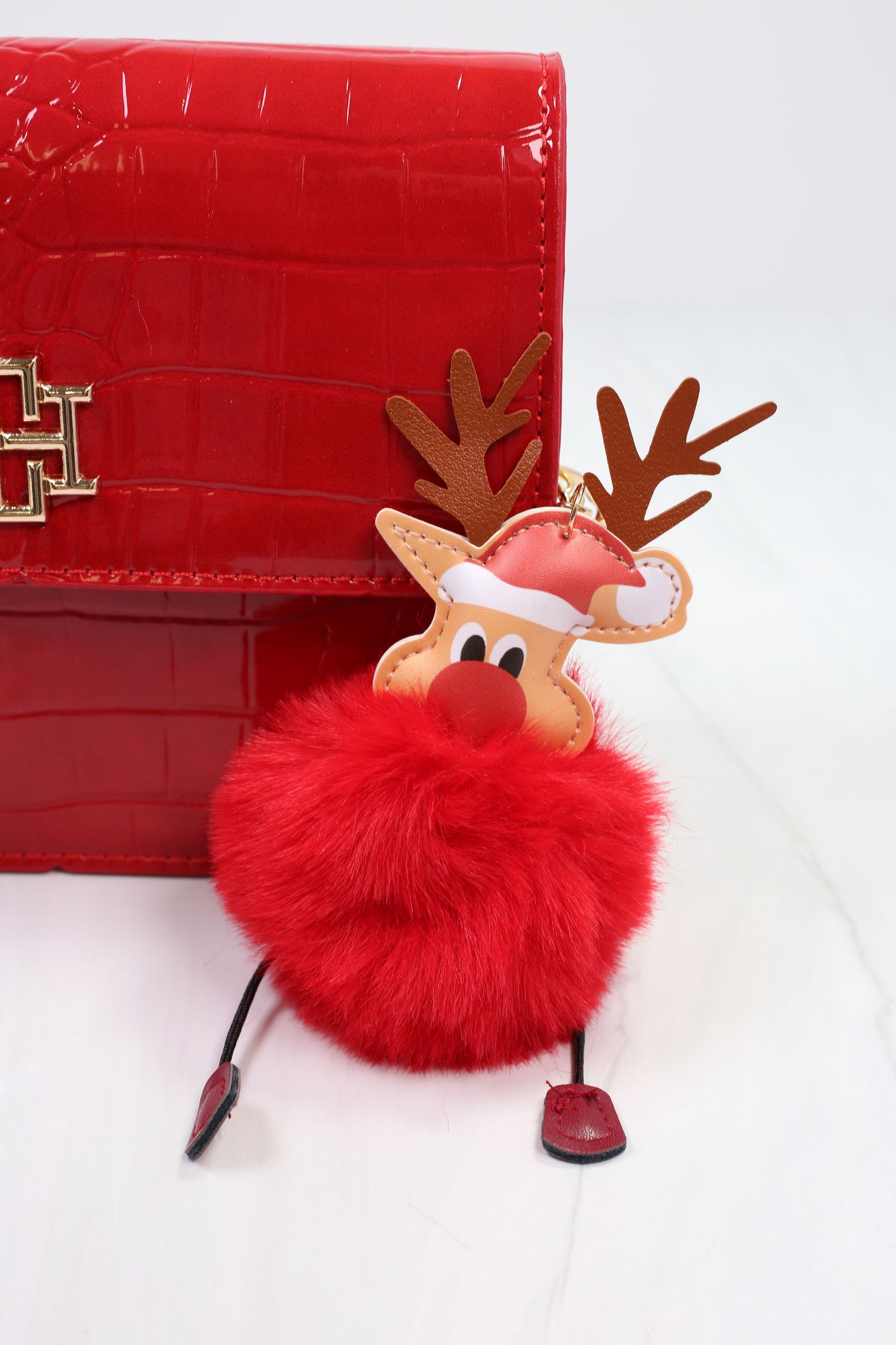 Roody Faux Fur Bag Charm Red