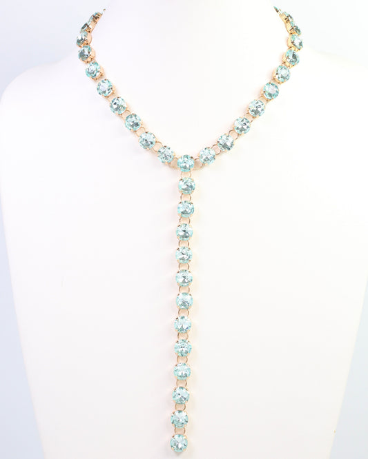Andrea Rhinestone Y Necklace Aqua