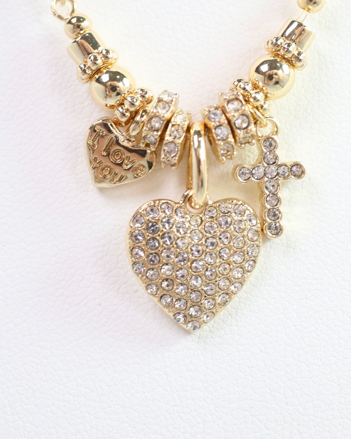 Pristine Pave Heart Charm Necklace Gold