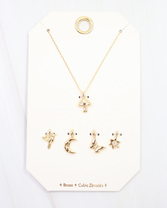 Mushroom Magic Charm Necklace Set Gold