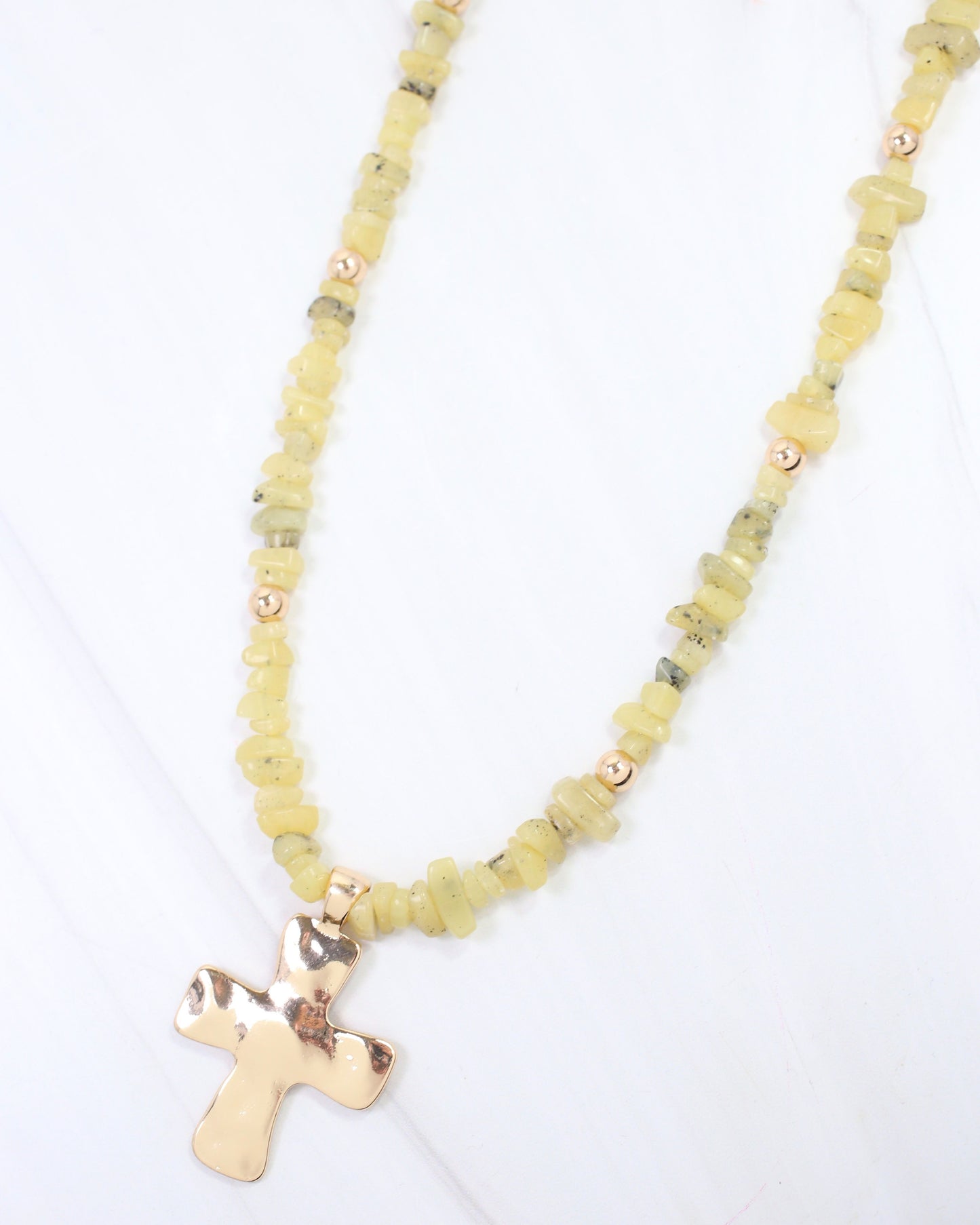 Holland Beaded Cross Necklace Light Green