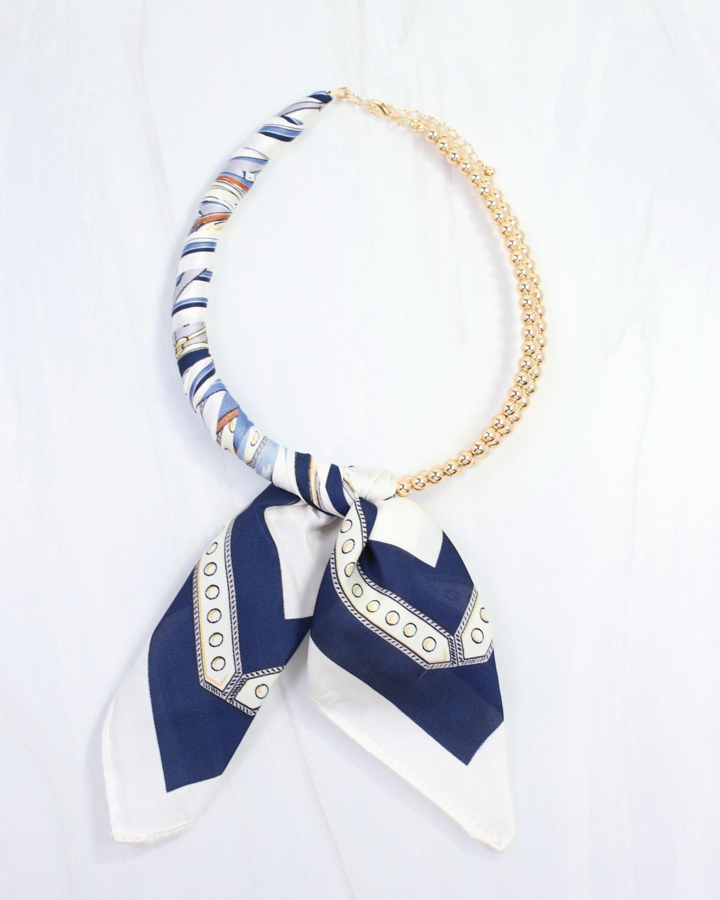 Laya Beaded Scarf Collar Necklace Navy