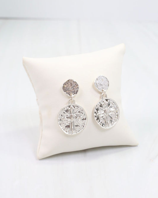 Forster Coin Drop Earring Worn Silver
