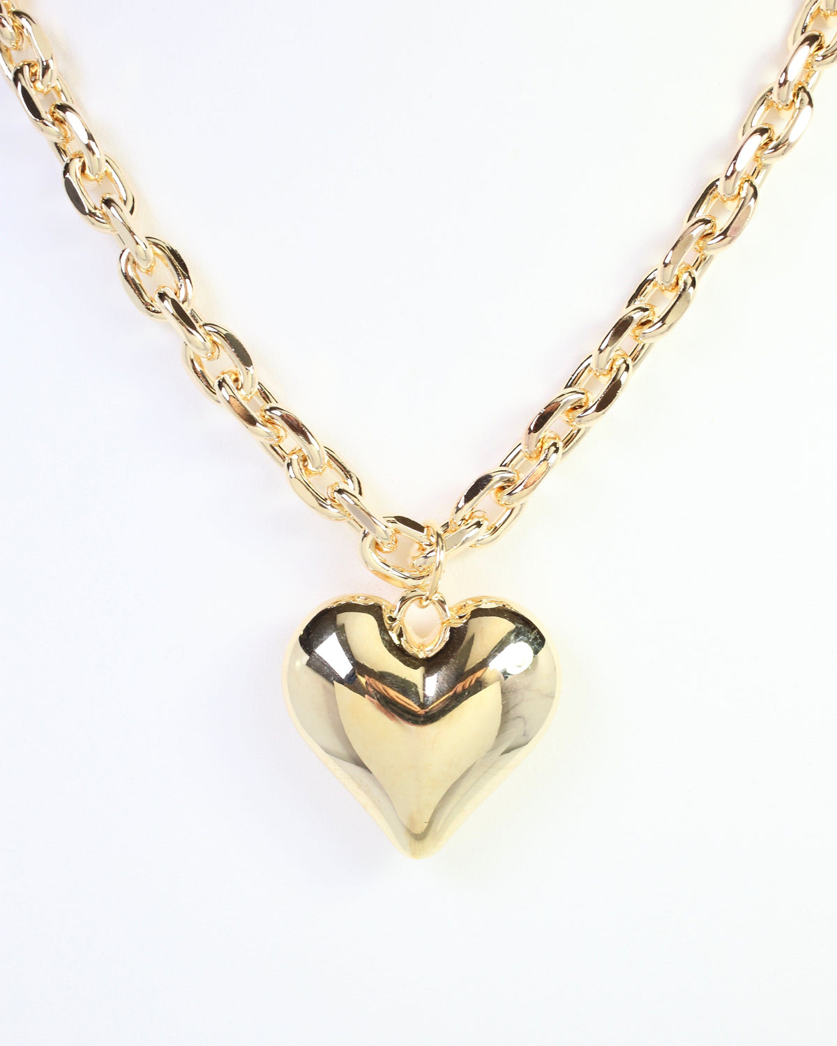 Peyton Large Puffy Heart Necklace WR Gold