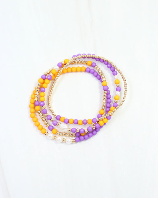 Josie Beaded Bracelet Set Purple Gold