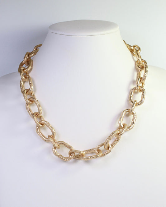 Ailani Hammered Link Necklace Worn Gold