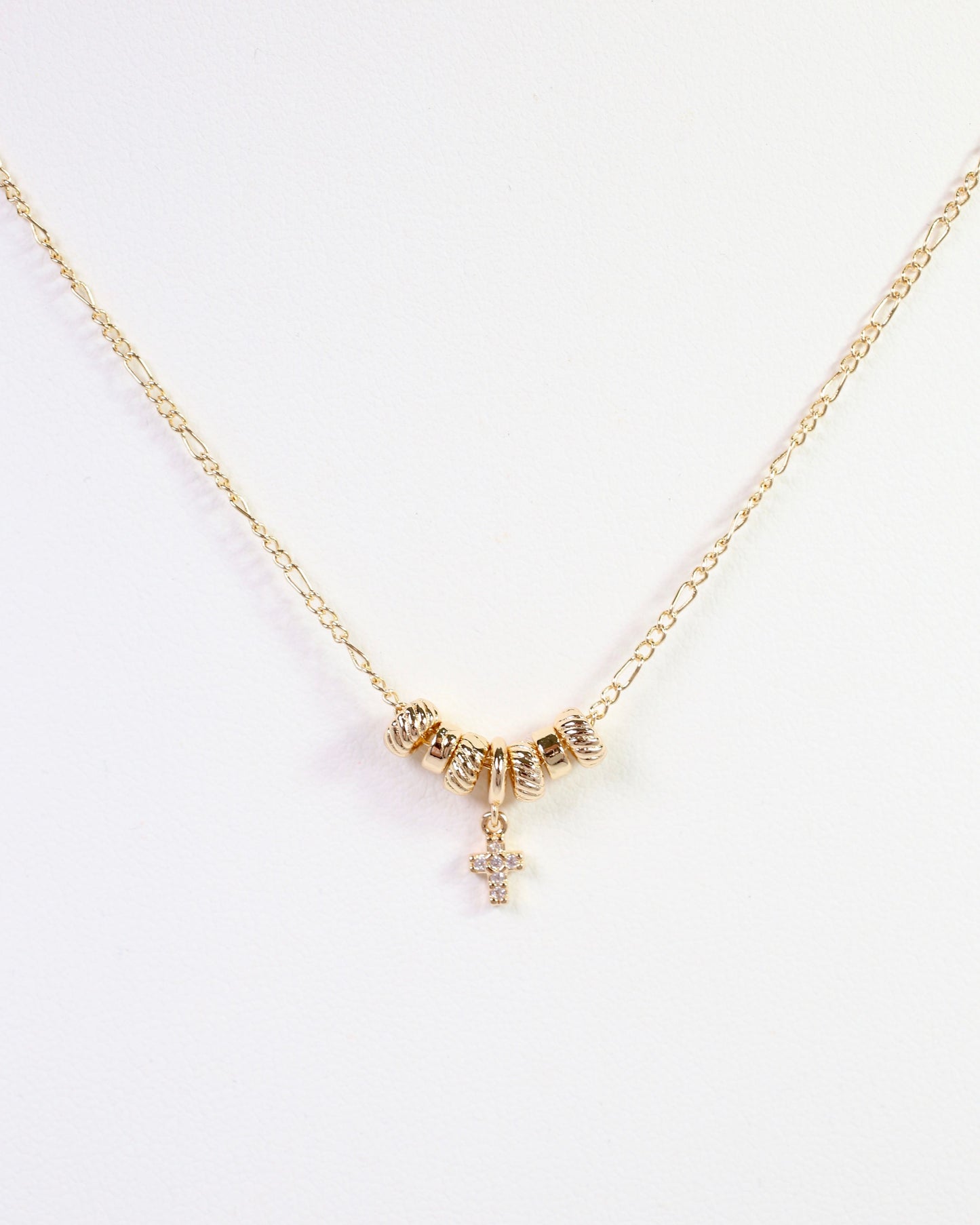 Bayonne Rondelle and Cross Necklace WR Gold