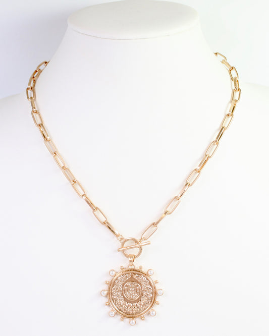 Albury Coin Link Necklace Worn Gold