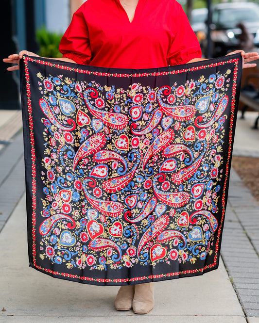 Howard Floral and Paisley Print Scarf Black