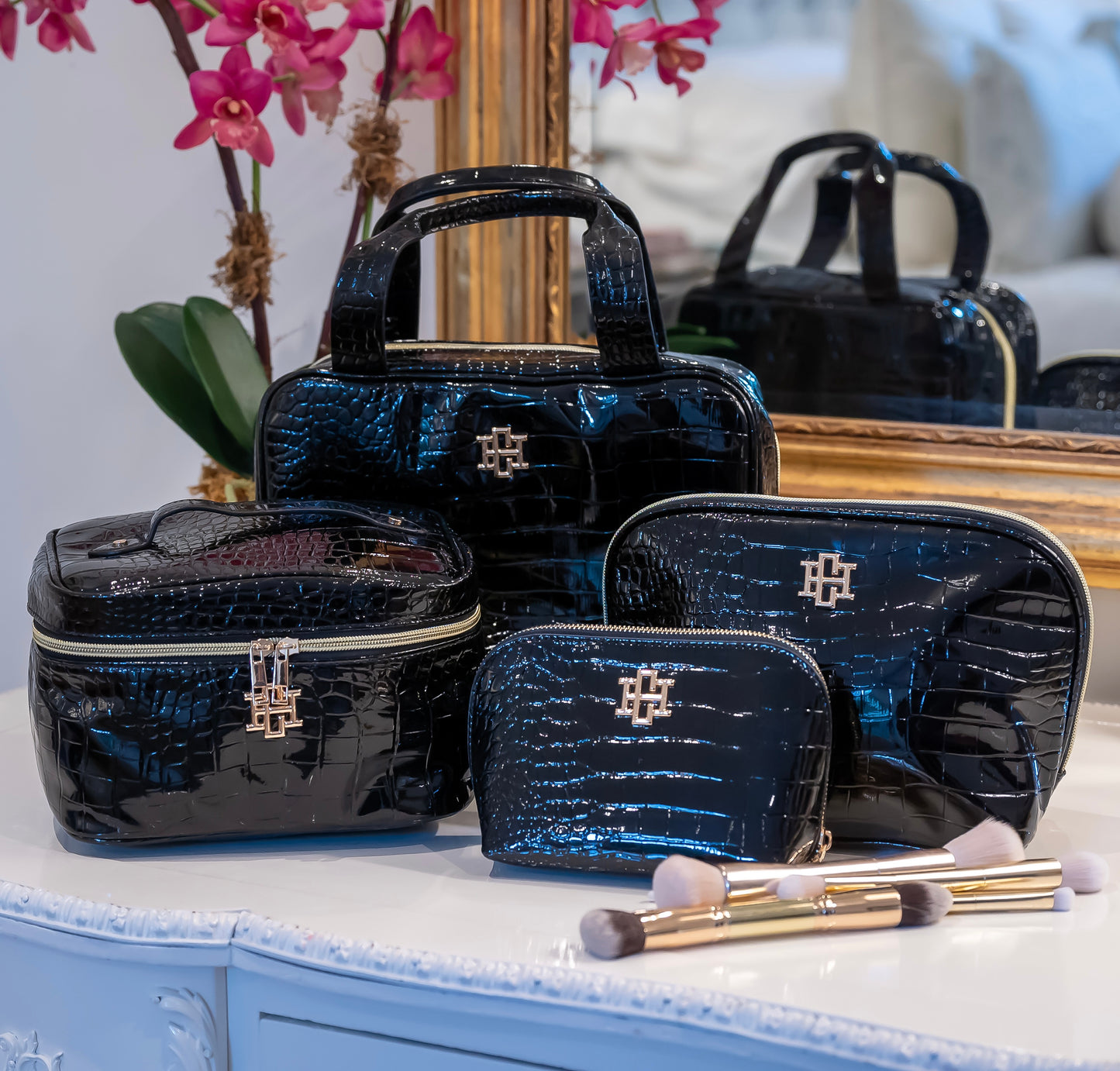 Makeup Bag Bundle Black Patent EC
