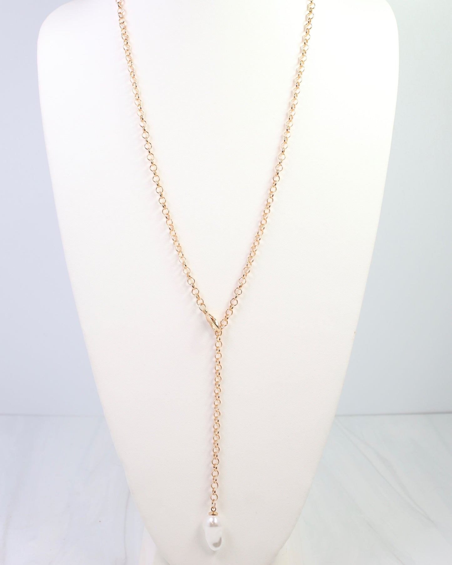 Harrodsburg Long Link Necklace with Pearl Gold