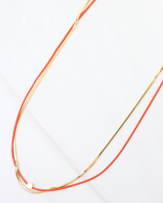 Paula Cord and Chain Layered Necklace Orange
