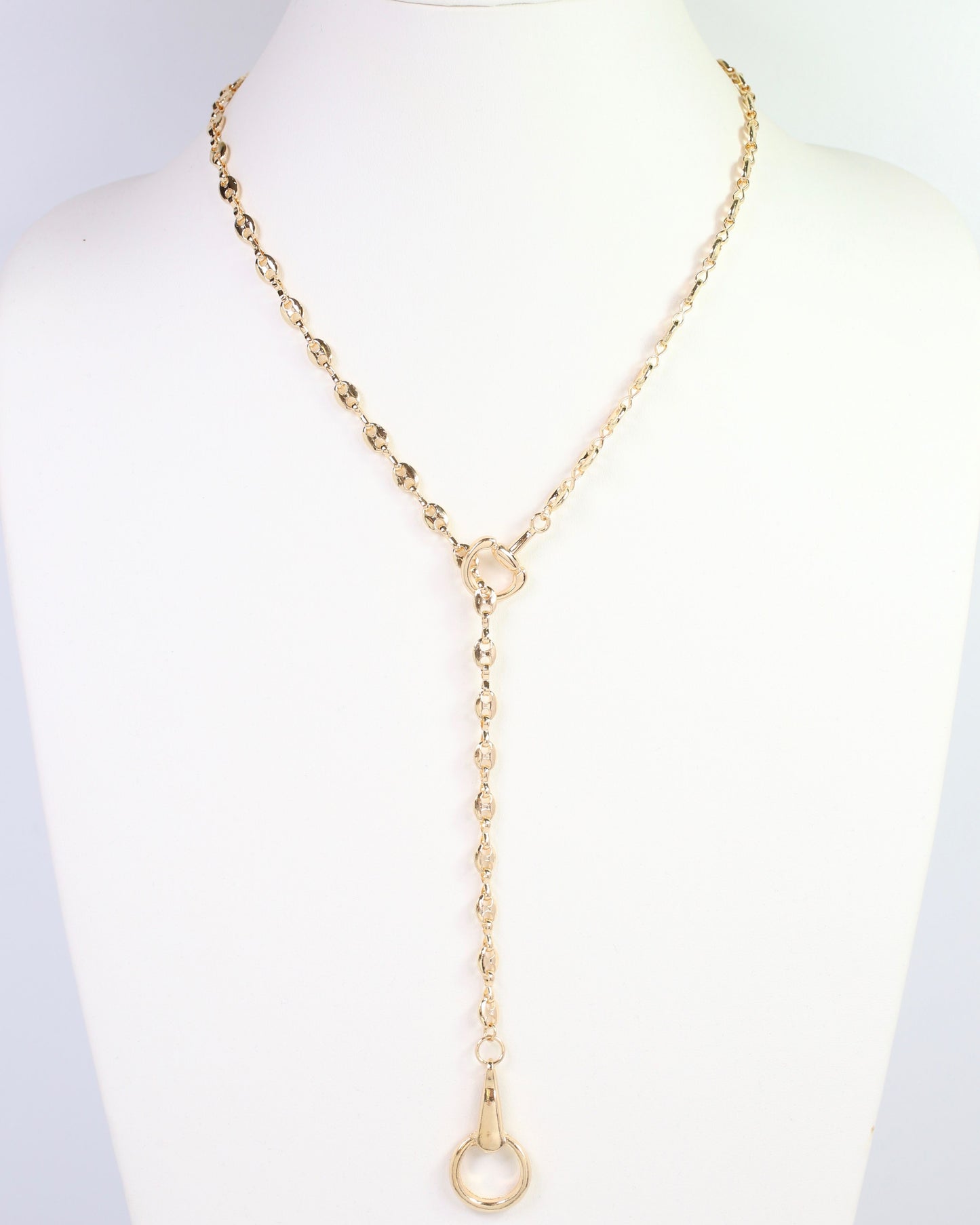 Manchester Horsebit Y Necklace Gold