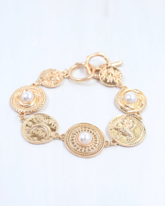 Ayr Coin Toggle Bracelet Worn Gold
