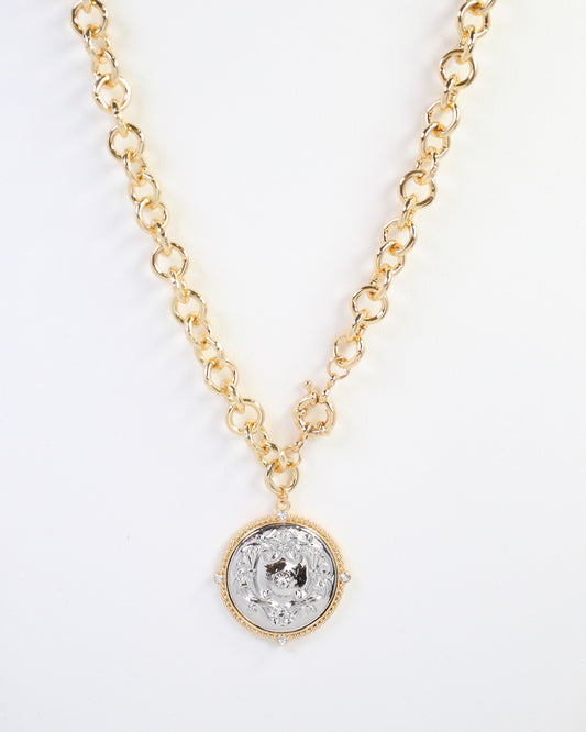 Farmington Medallion Long Link Necklace Gold