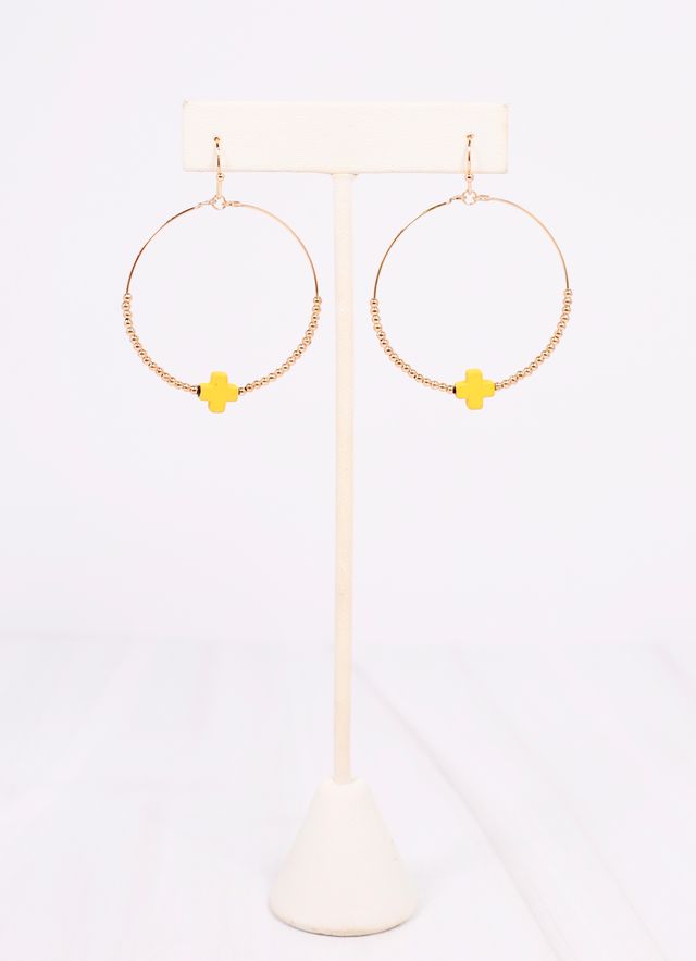 Christa Hoop Earring with Cross Yellow
