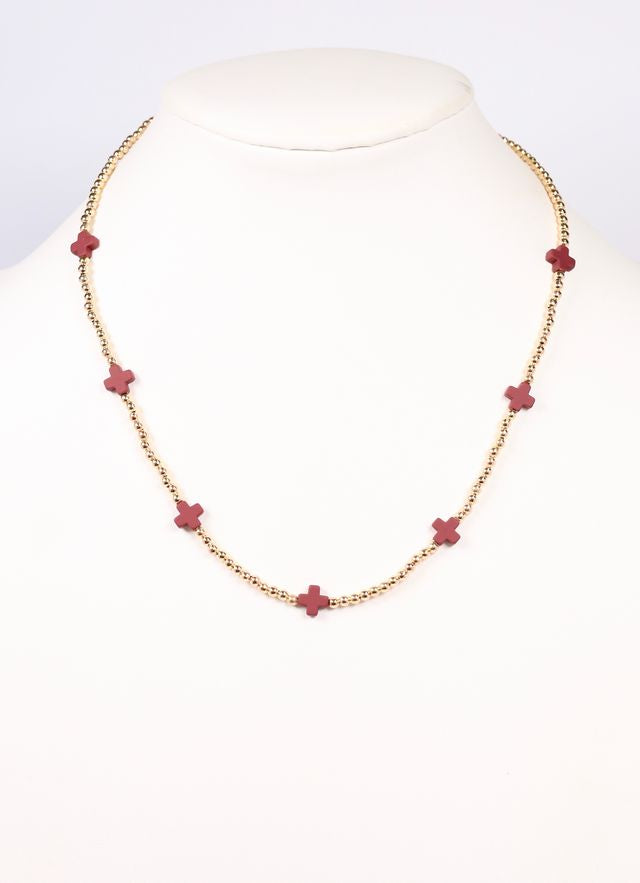 Kathy Necklace with Crosses Burgundy