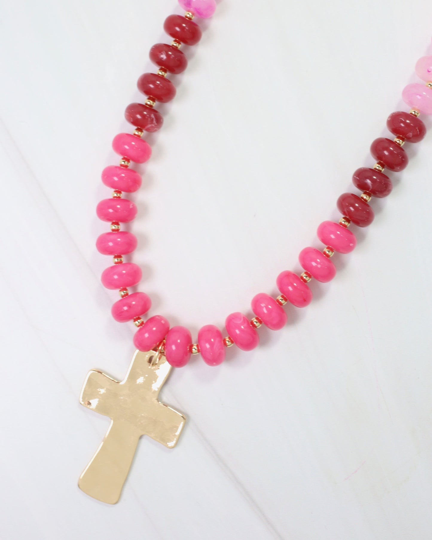 Berkeley Stone Beaded Cross Necklace Pink